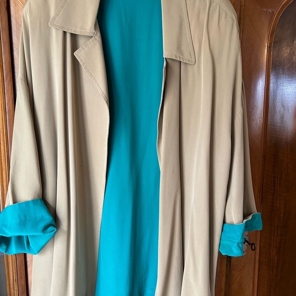 Anne Klein Silk vintage wide jacket Turk/creme lined sz L
 boho style. On Sale